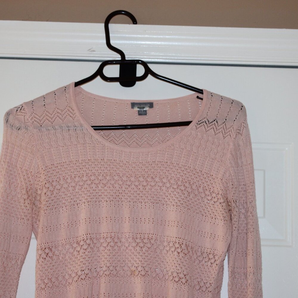 Ann Taylor Peach Light Weight Long Slv Weave Sweater Size Small - Picture 2 of 3